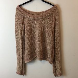 Free People Cream Pink Knit Long Sleeve Sweater